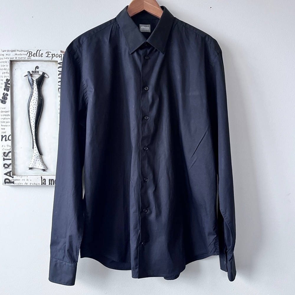 Men’s Armani Collezioni Black 100% Cotton Button Down Shirt Size 45